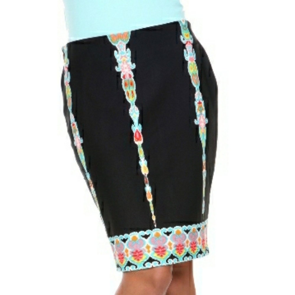 White Mark Women's Candy Printed Pencil Skirt, Black/Mint, Size XL